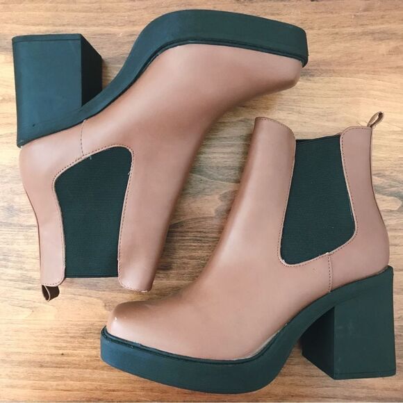MIA Dru Chelsea Platform Boot Bootie Chunky Block Heel‎ Brown Black Size 11 - Picture 7 of 14